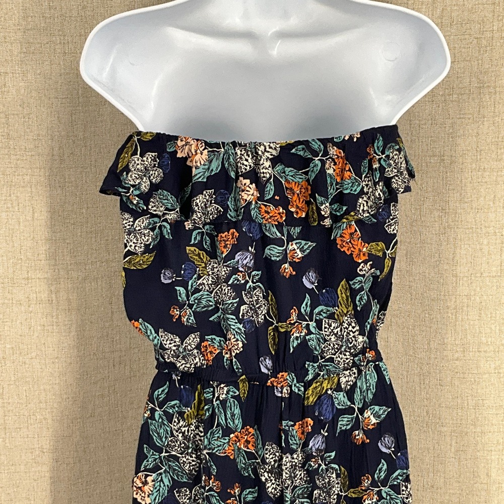 Angie Jumpsuit Women M Navy Floral Strapless Ruffle Bohemian Botanical Romantic - Picture 7 of 15